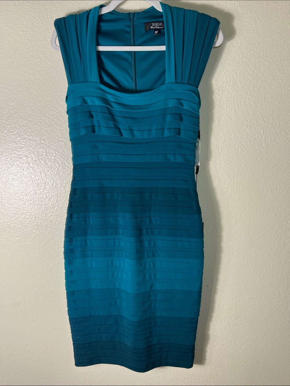 Tadashi collection Teal Layered Pleat Midi Dress size MP